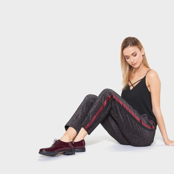 NWT Scotch & Soda black sparkly velvet stripe pants - Picture 2 of 13